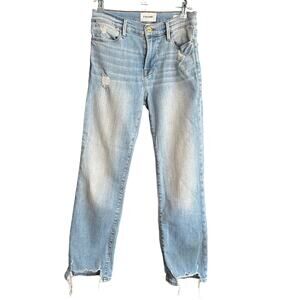 FRAME Denim | Le High Straight Light Blue Chewed Hem Straight Jeans Laskey  | 26